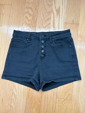 Guess High-Waist Black Denim Button-Fly Shorts